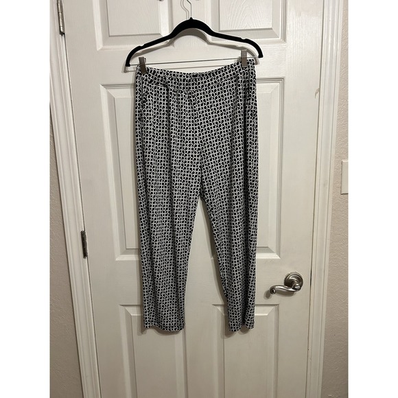 Clara Sun Woo Pants - Clara Sun Woo Women's Pants Medium‎ Black White Geometric Print Stretch Pockets